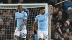 MANCHESTER, ENGLAND - DECEMBER 23: Sergio Aguero of Manchester City celebrates after scoring his sides second goal during the Premier League match between Manchester City and AFC Bournemouth at Etihad Stadium on December 23, 2017 in Manchester, England.  