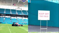 Checo Perez se desvía con su F1 hacia el estadio de Miami Dolphins
