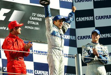 Luego de tener que retirarse en 10 de las 14 carreras que había disputado en 2001, Montoya consiguió su primera victoria en la F1. En el circuito de Monza cumplió el sueño de muchos con 25 años y cruzó primero la meta. El podio lo completaron Rubens Barrichello (Ferrari) y Ralf Schumacher (Williams).