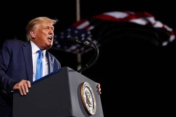 U.S. President Donald Trump speaks during a campaign rally at Cecil Airport in Jacksonville, Florida, U.S., September 24, 2020.