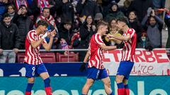 Abde Raihani y Álvaro Santamaría celebran un gol del Atlético en la Youth League.