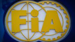 (FILES)This file photograph taken on June 20, 2019, shows the logo of the &#039;Federation Internationale de Automobile&#039; (FIA - International Automobile Federation) is seen at the Circuit Paul Ricard in Le Castellet, southern France, ahead of the For