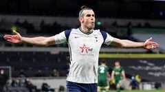 LONDON, ENGLAND - MAY 02: Gareth Bale of Tottenham Hotspur celebrates after scoring their side&#039;s second goal during the Premier League match between Tottenham Hotspur and Sheffield United at Tottenham Hotspur Stadium on May 02, 2021 in London, Englan