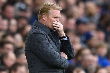 Koeman looks on during Everton's 5-2 home thrashing by Arsenal on Sunday.
