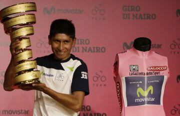 Nairo Quintana se coronó campeón del Giro de Italia en el 2014, delante de su compatriota Rigoberto Urán y el italiano Fabio Aru.