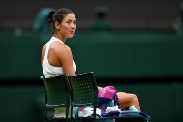 LONDON, ENGLAND - JULY 15: Garbine Muguruza of Spain looks on in victory after the Ladies Singles final against Venus Williams of The United States on day twelve of the Wimbledon Lawn Tennis Championships at the All England Lawn Tennis and Croquet Club at
