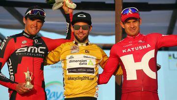 Greg Van Avermaet of Belgium and the BMC Racing Team, Mark Cavendish of Great Britain and Dimension Data and Alexander Kristoff of Norway and Team Katusha.