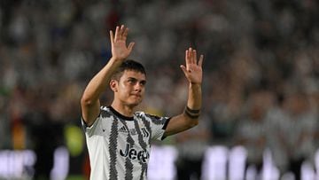 TURIN, ITALY - MAY 16: Paulo Dybala of Juventus greets the fans  during the Serie A match between Juventus and SS Lazio at Allianz Stadium on May 16, 2022 in Turin, Italy. (Photo by Chris Ricco - Juventus FC/Juventus FC via Getty Images)