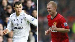 Gareth Bale con el Tottenham y Paul Scholes con el Manchester United.