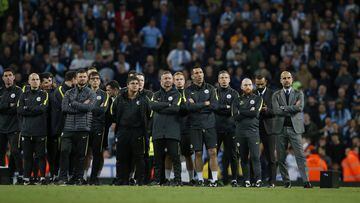 El cuerpo t&eacute;cnico del Manchester City, incluido su entrenador, Pep Guardiola.
