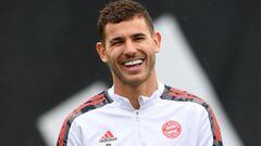 Bayern Munich&#039;s French defender Lucas Hernandez attends a training session of German football club FC Bayern Munich in Munich, southern Germany on October 19, 2021, on the eve of the team&#039;s UEFA Champions League Group E football match against SL
