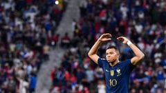 Kylian MBAPPE of France celebrates his goal during the FIFA World Cup Qatar 2022, Round of 16 match between France and Poland at Al Thumama Stadium on December 4, 2022 in Doha, Qatar. (Photo by Baptiste Fernandez/Icon Sport via Getty Images)