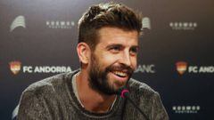 Barcelona Spanish defender and Kosmos investment company president Gerard Pique gives a press conference in Andorra La Vella, on April 12, 2019, following the acquisition the FC Andorra by the Spanish defender. (Photo by RAYMOND ROIG / AFP)