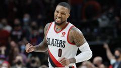 PORTLAND, OREGON - OCTOBER 20: Damian Lillard #0 of the Portland Trail Blazers reacts after missing the final shot to lose against the Sacramento Kings 124-121 at Moda Center on October 20, 2021 in Portland, Oregon. NOTE TO USER: User expressly acknowledg