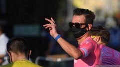 NICE, FRANCE - AUGUST 27: Rigoberto Uran of Colombia and Team EF Pro Cycling / Mask / Covid safety measures / during the 107th Tour de France 2020, Team Presentation in Place Massena on Nice / #TDF2020 / @LeTour / on August 27, 2020 in Nice, France. (Photo by Tim de Waele/Getty Images)