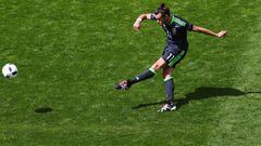 Gareth Bale lets fly with a free-kick from distance that beats England's Joe Hart in game two of the group phase.