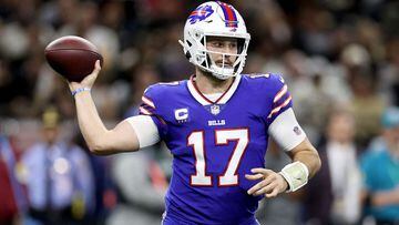 NEW ORLEANS, LOUISIANA - NOVEMBER 25: Josh Allen #17 of the Buffalo Bills throws a pass during the fourth quarter in the game against the New Orleans Saints at Caesars Superdome on November 25, 2021 in New Orleans, Louisiana.   Chris Graythen/Getty Images