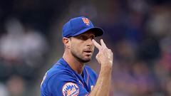 NEW YORK, NEW YORK - JUNE 29: Max Scherzer #21 of the New York Mets reacts on the mound during the second inning against the Milwaukee Brewers at Citi Field on June 29, 2023 in New York City.   Jim McIsaac/Getty Images/AFP (Photo by Jim McIsaac / GETTY IMAGES NORTH AMERICA / Getty Images via AFP)