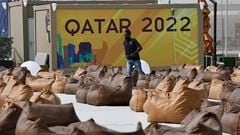 Soccer Football - FIFA World Cup Qatar 2022 Preview - Doha, Qatar - November 9, 2022 A worker is seen at the Fan Village Cabins Free Zone ahead of the World Cup REUTERS/Hamad I Mohammed
