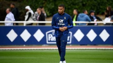 France's forward Kylian Mbappe attends a training session in Clairefontaine-en-Yvelines on September 20, 2022 as part of the team's preparation for the upcoming UEFA Nations League.