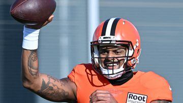 BEREA, OHIO - NOVEMBER 23: Deshaun Watson #4 of the Cleveland Browns runs a drill during a practice at CrossCountry Mortgage Campus on November 23, 2022 in Berea, Ohio.   Nick Cammett/Getty Images/AFP (Photo by Nick Cammett / GETTY IMAGES NORTH AMERICA / Getty Images via AFP)