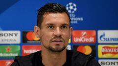Liverpool&#039;s Croatian defender Dejan Lovren attends a press conference during a media day at Anfield stadium in Liverpool, north west England on May 21, 2018, ahead of their UEFA Champions League final football match against Real Madrid in Kiev on May