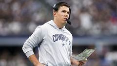 ARLINGTON, TEXAS - OCTOBER 23: Dallas Cowboys offensive coordinator Kellen Moore looks on against the Detroit Lions during the first half at AT&T Stadium on October 23, 2022 in Arlington, Texas. (Photo by Tom Pennington/Getty Images)