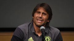 New Chelsea coach Antonio Conte speaks during a press conference before their International Champions Cup (ICC) game against Liverpool, at the UCLA Campus in Westwood, California on July 26, 2016.  The two teams will meet at the Rose Bowl on July 27, 2016. / AFP PHOTO / Mark Ralston