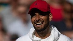LONDON, ENGLAND - JULY 10:  Nick Kyrgios of Australia smiling after losing to Novak Djokovic of Serbia during their Men's Singles Final match on day fourteen of The Championships Wimbledon 2022 at All England Lawn Tennis and Croquet Club on July 10, 2022 in London, England. (Photo by Visionhaus/Getty Images)
