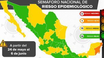 Mapa del semáforo epidemiológico en México del 24 de mayo al 6 de junio