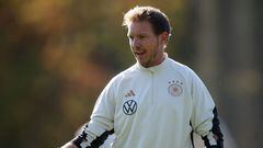 FOXBOROUGH, MASSACHUSETTS - OCTOBER 10: Julian Nagelsmann, head coach of Germany gestures during a training session of the German national football team on October 10, 2023 in Foxborough, Massachusetts.   Alex Grimm/Getty Images/AFP (Photo by ALEX GRIMM / GETTY IMAGES NORTH AMERICA / Getty Images via AFP)
