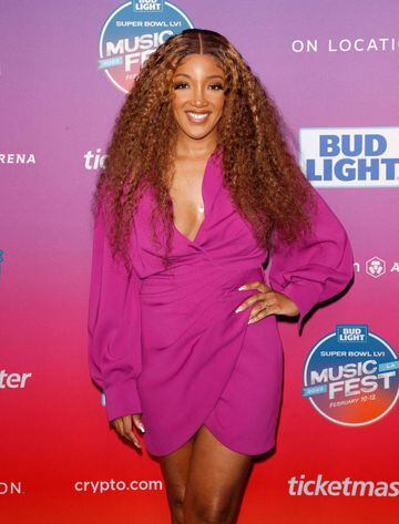 Testing, testing | US country singer Mickey Guyton attends the Bud Light Super Bowl Music Festival held at Crypto.com Arena on 11 February.
