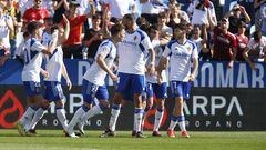 Los jugadores del Zaragoza celebran el gol de Vada frente al Leganés.