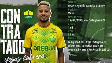 Yesus Cabrera, nuevo jugador del Cuiabá de Brasil