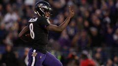 BALTIMORE, MARYLAND - DECEMBER 30: Quarterback Lamar Jackson #8 of the Baltimore Ravens reacts as he runs for a touchdown in the first quarter against the Cleveland Browns at M&amp;T Bank Stadium on December 30, 2018 in Baltimore, Maryland.   Patrick Smith/Getty Images/AFP == FOR NEWSPAPERS, INTERNET, TELCOS &amp; TELEVISION USE ONLY ==