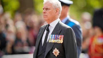 Britain's Prince Andrew follows the coffin of Queen Elizabeth II during a procession from Buckingham Palace to Westminster Hall in London, Wednesday, Sept. 14, 2022. The Queen will lie in state in Westminster Hall for four full days before her funeral on Monday Sept. 19.     Martin Meissner/Pool via REUTERS