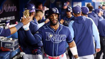 TORONTO, ON - SEPTEMBER 29: Yandy Diaz #2 of the Tampa Bay Rays celebrates a two-run home run in the sixth inning against the Toronto Blue Jays at Rogers Centre on September 29, 2023 in Toronto, Ontario, Canada.   Vaughn Ridley/Getty Images/AFP (Photo by Vaughn Ridley / GETTY IMAGES NORTH AMERICA / Getty Images via AFP)