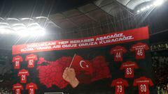 Before the game a huge tifo unfurled by Turkish supporters listed the regions of the country worst-hit by the tragic earthquake.