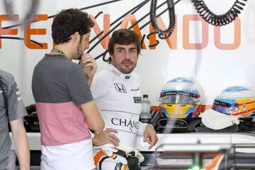 McLaren-Honda driver Fernando Alonso getting prepared ahead of Sunday's Malaysian Grand Prix.