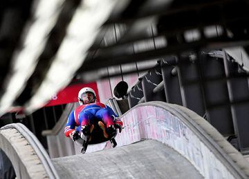 Czech Republic's Antonin Broz and Lukas Broz finish in the double's luge training