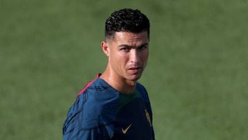 Portugal's forward Cristiano Ronaldo attends a training session at Cidade do Futebol training camp in Oeiras, Portugal, on September 20, 2022. Portugal's football team started on Tuesday the preparation for the upcoming UEFA Nations League matches against Czech Republic and Spain. (Photo by Pedro Fiúza/NurPhoto via Getty Images)