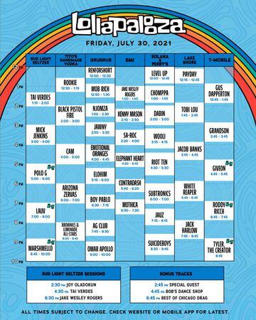 Horarios del 30 de julio para el Lollapalooza 2021.