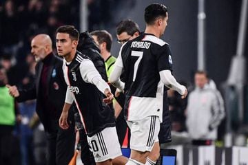 Juventus' Portuguese forward Cristiano Ronaldo leaves the pitch after being substituted by Paulo Dybala.