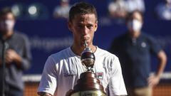 BUENOS AIRES, ARGENTINA - MARCH 07: Diego Schwartzman of Argentina poses with the champions trophy after winning a Men&#039;s Singles Final match against Francisco Cerundolo of Argentina as part of day 7 of ATP Buenos Aires Argentina Open 2021 at Buenos A