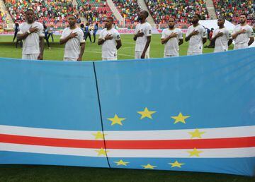 Soccer Football - Africa Cup of Nations - Group A - Cape Verde v Cameroon - Stade d'Olembe, Yaounde, Cameroon - January 17, 2022 Cape Verde players line up during the national anthems before the match REUTERS/Mohamed Abd El Ghany