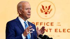 El presidente electo de Estados Unidos, Joe Biden, pronuncia un discurso previo al D&iacute;a de Acci&oacute;n de Gracias en su sede de transici&oacute;n en Wilmington, Delaware, Estados Unidos, el 25 de noviembre de 2020.