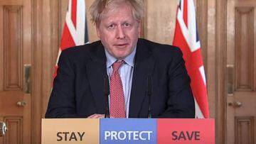 25 March 2020, England, London: A screen-grab of UK Prime Minister Boris Johnson speaking during a media briefing at 10 Downing Street regarding the situation of the coronavirus. Photo: -/PA Wire/dpa   25/03/2020 ONLY FOR USE IN SPAIN