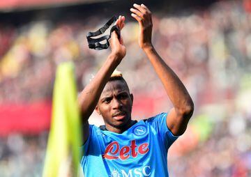 Napoli's Victor Osimhen applauds fans after being substituted against Torino. 