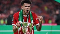 The Colombian stole the show in the dressing room after Liverpool won the Carabao Cup for Jurgen Klopp’s side on Sunday.