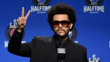 The Weeknd habla durante la conferencia de prensa del Pepsi Super Bowl LV Halftime Show en el Centro de Convenciones de Tampa el 4 de febrero de 2021 en Tampa, Florida.